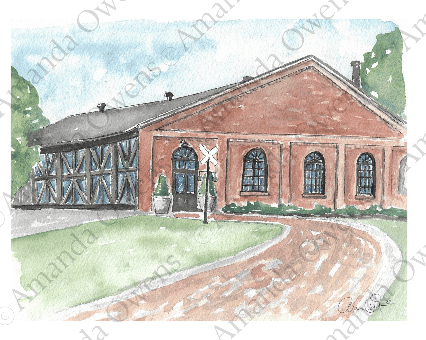 Huntsville Alabama: Round House Wedding Venue Watercolor Illustration