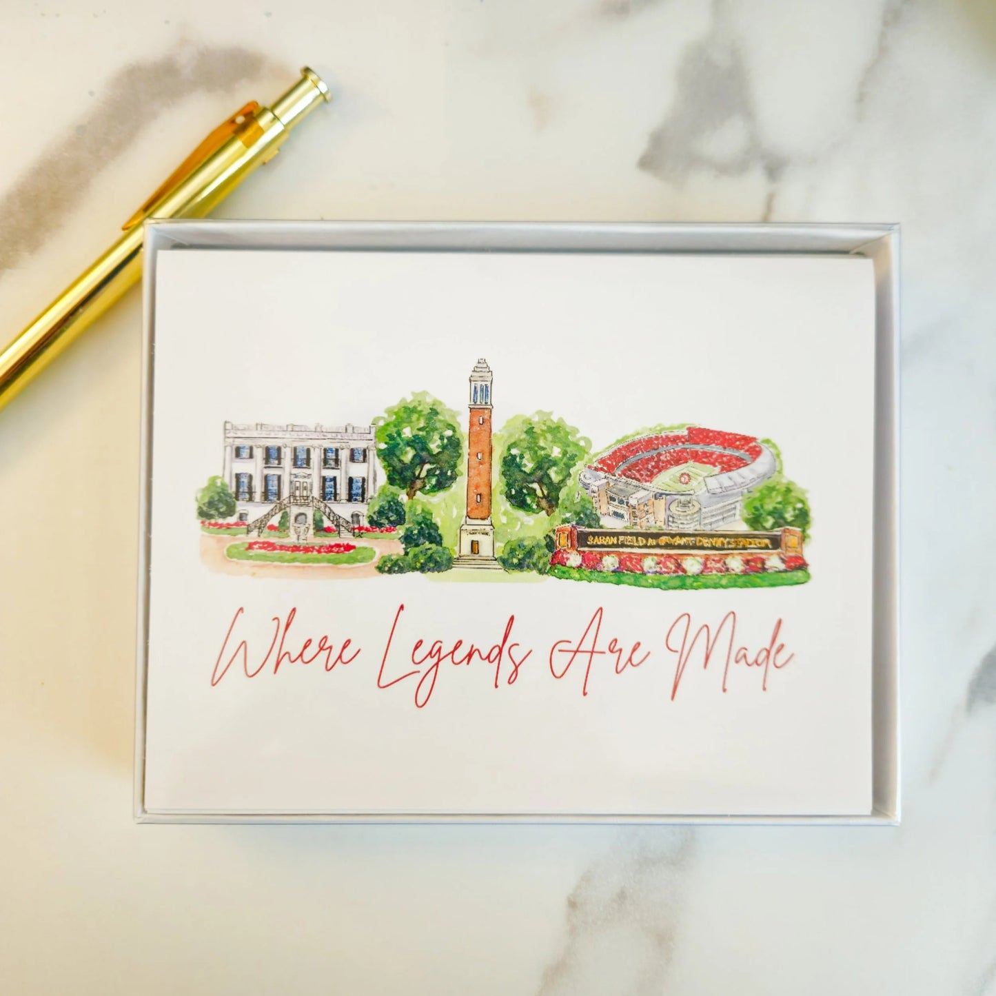 a set of notecards with the university of alabama landmarks