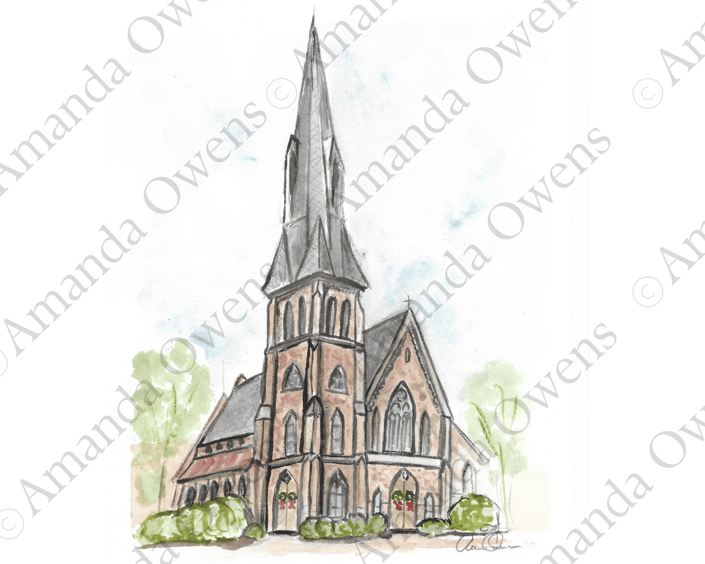 Huntsville Alabama: Church of the Nativity Venue Watercolor Illustration