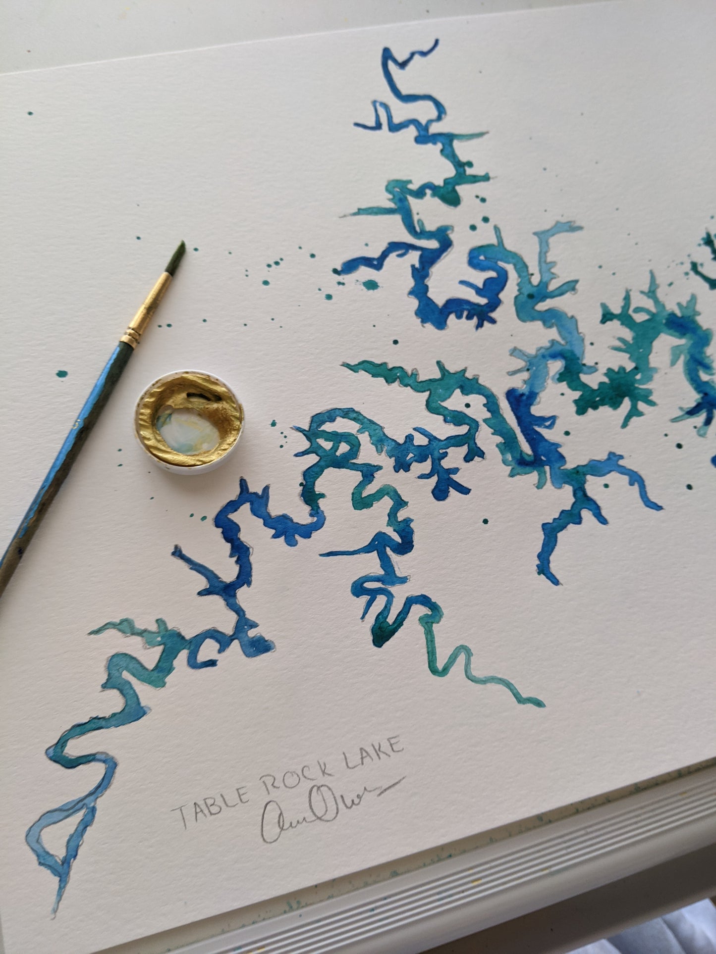 Custom Lake Map Watercolor Original Painting