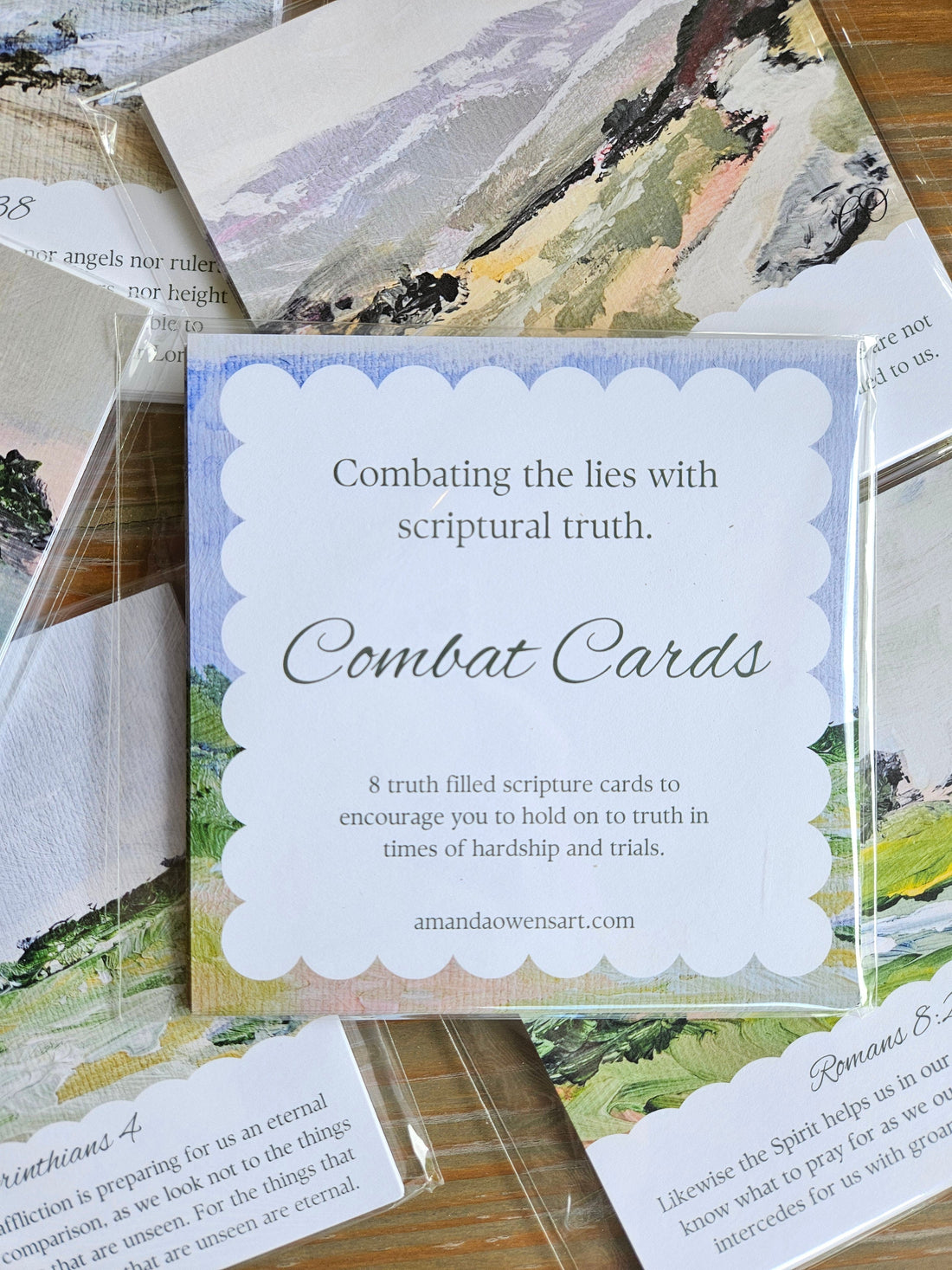 scripture cards in blues greens pinks yellows. Calming