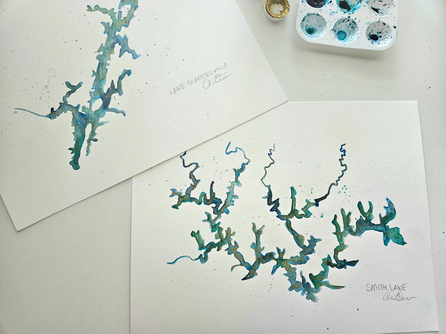 Custom Lake Map Watercolor Original Painting