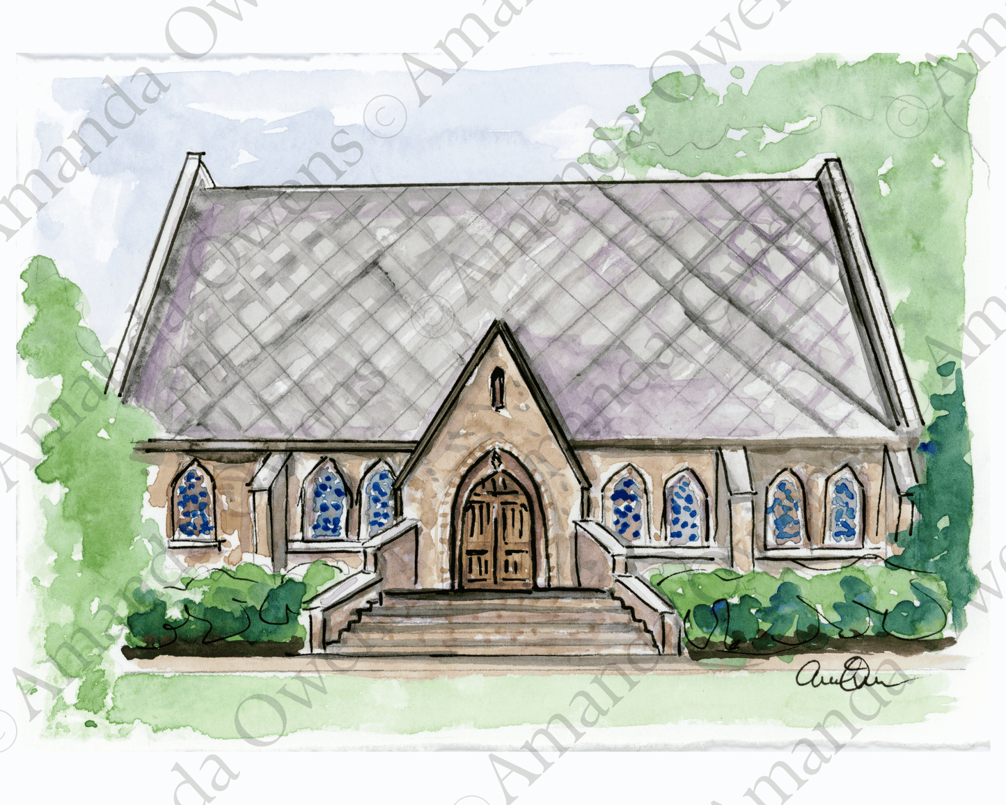 Huntsville Alabama: Church of the Nativity Bibb Chapel Wedding Venue Watercolor Illustration