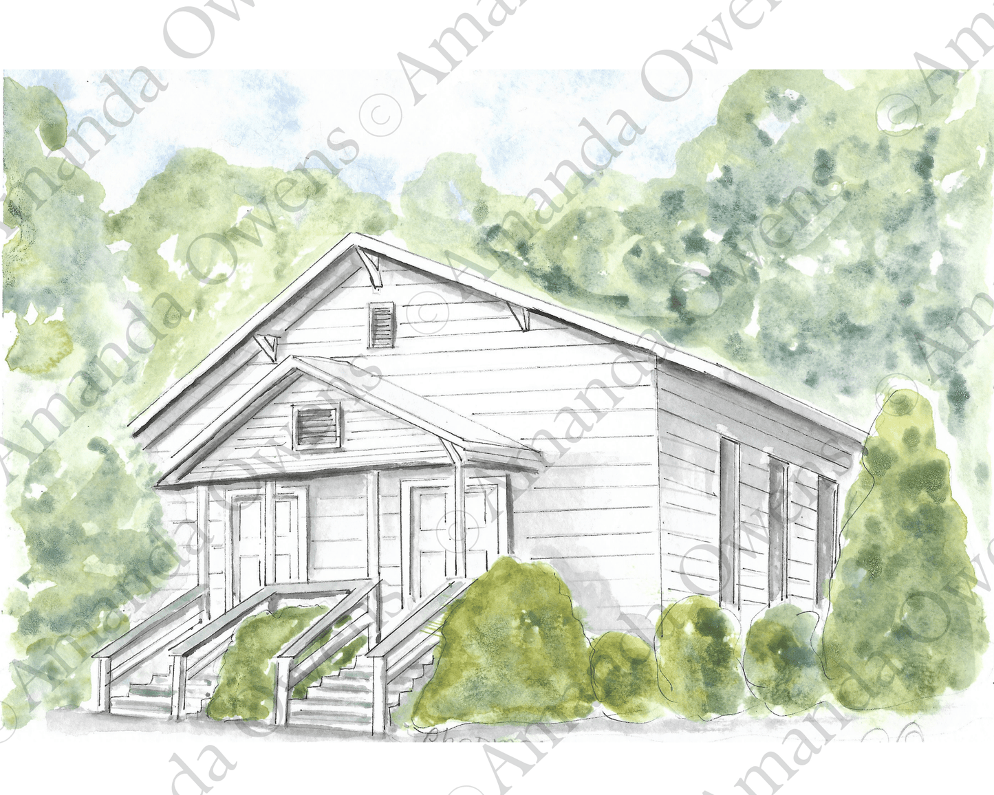 Huntsville Alabama: Burritt Chapel Wedding Venue Watercolor Illustration