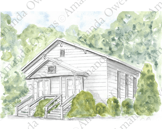 Huntsville Alabama: Burritt Chapel Wedding Venue Watercolor Illustration