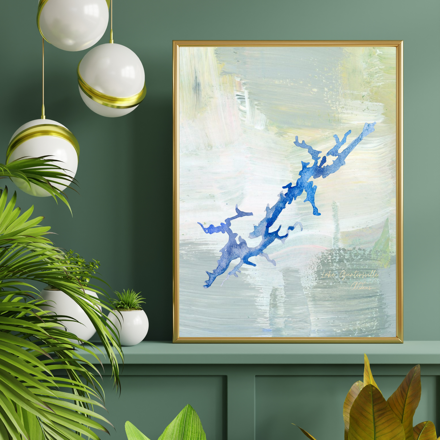 Lake Guntersville Alabama Abstract Map Print: Luxury Lake Wall Decor