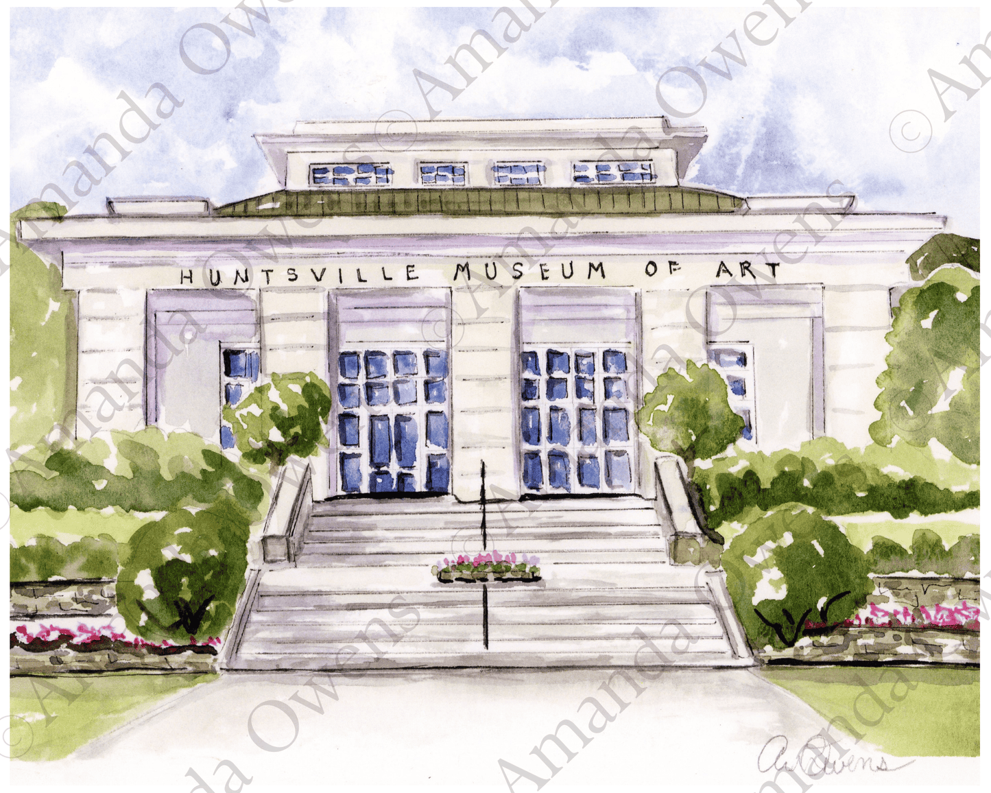watercolor painting of Huntsville Museum of Art Wedding Venue