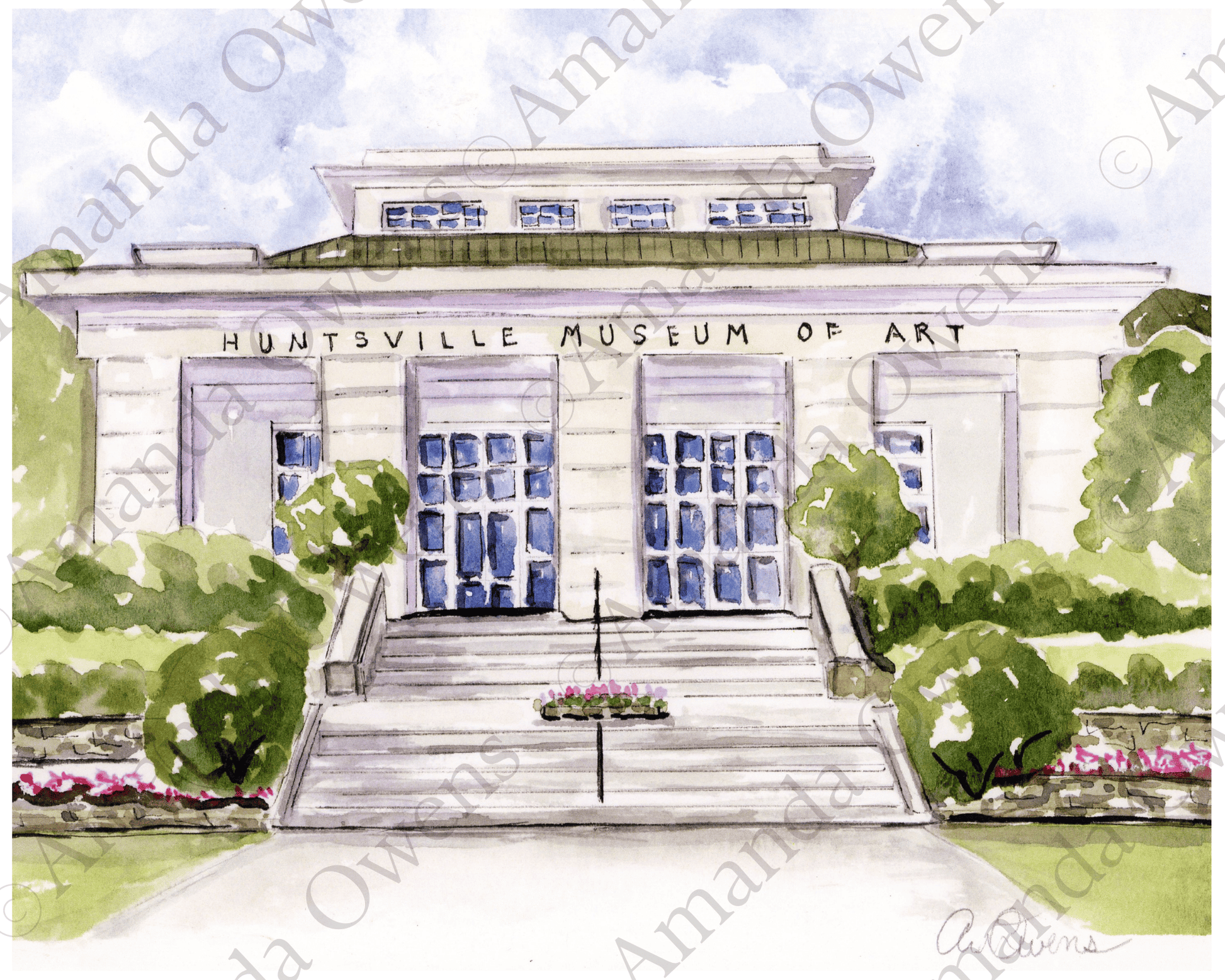 watercolor painting of Huntsville Museum of Art Wedding Venue