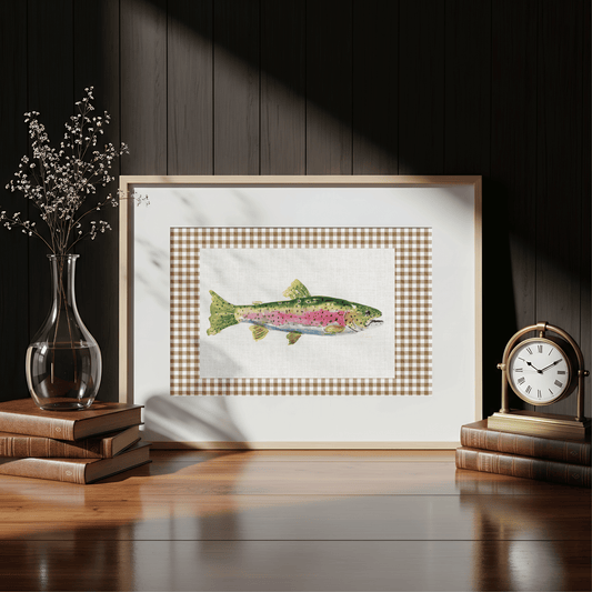 Vintage Rainbow Trout Watercolor Print: Fly Fishing Wall Art
