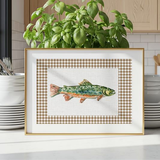 Vintage Brook Trout Watercolor Print: Fly Fishing Wall Art